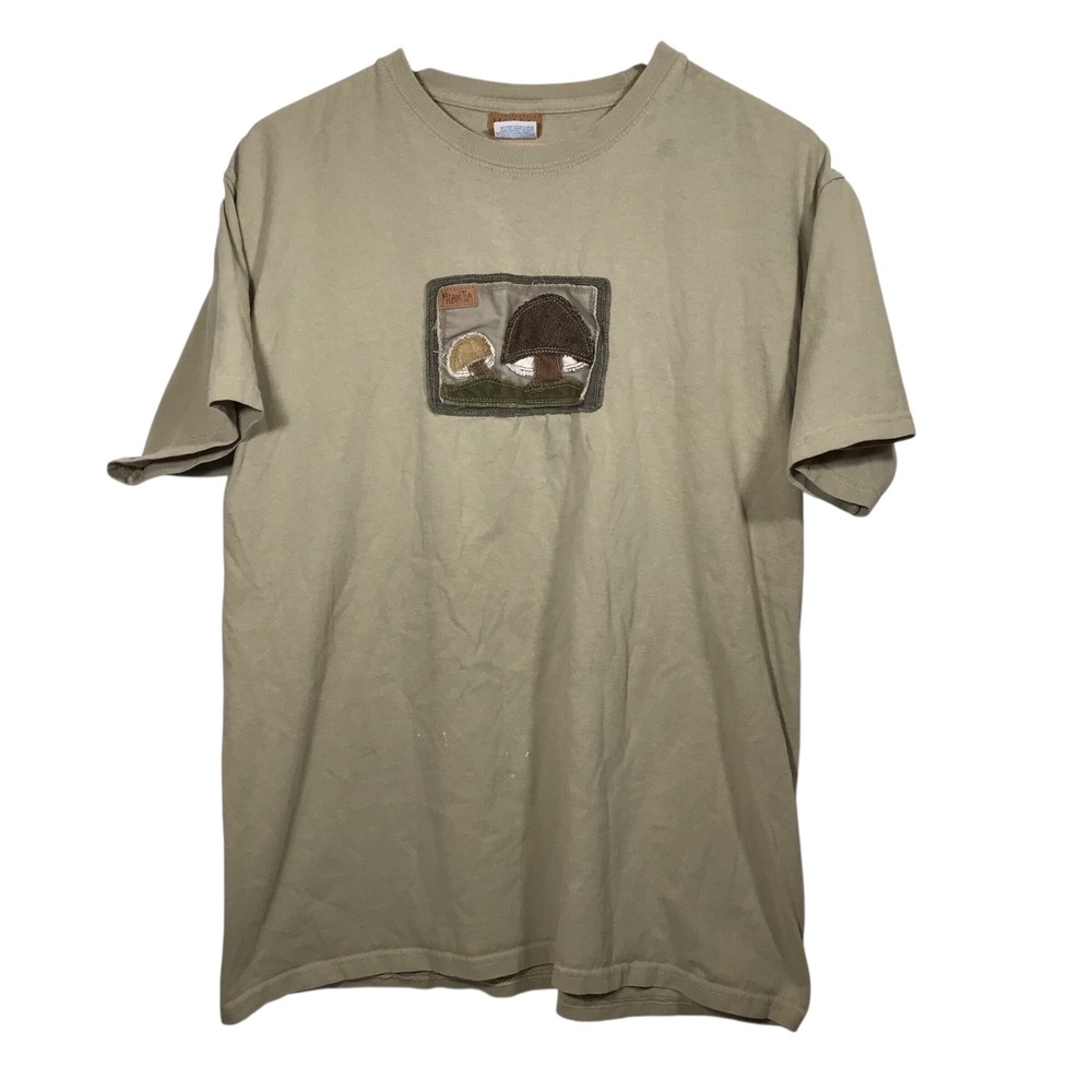 Wiki Tau Men's Beige Mushroom‎ Patch Graphic T-Shirt Size L